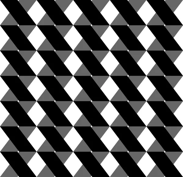 त्रिभुज और ट्रैपेज़ॉइड के साथ काले और सफेद ज्यामितीय निर्बाध पैटर्न, अमूर्त पृष्ठभूमि . — स्टॉक वेक्टर