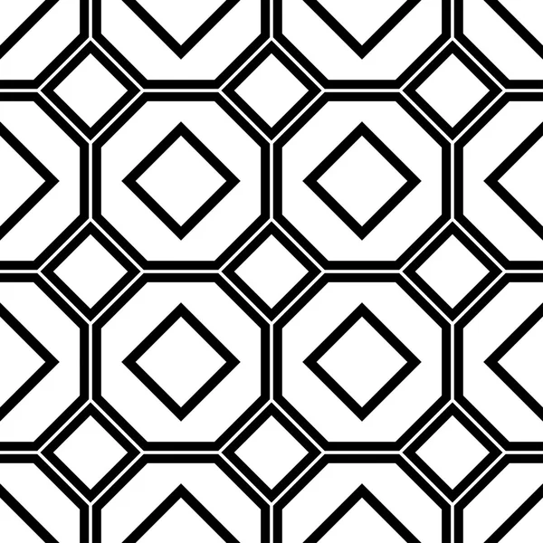 Zwart-wit geometrische naadloze patroon met lijn, square en achthoek. — Stockvector