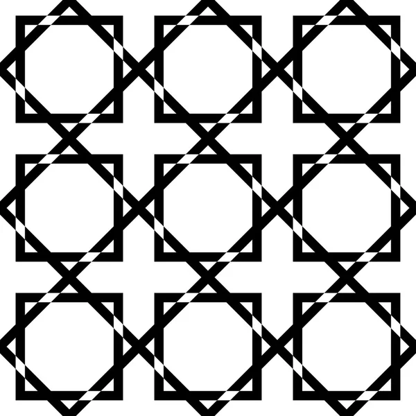 Modello geometrico senza cuciture in bianco e nero con linea, quadrato e ottagono . — Vettoriale Stock