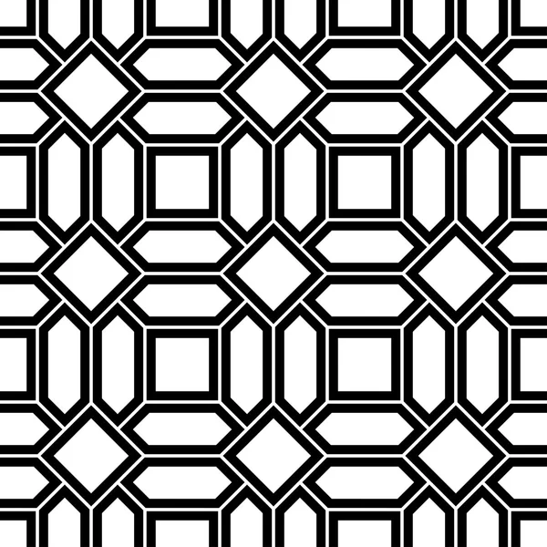 Padrão sem emenda geométrico preto e branco com quadrado e hexágono, fundo abstrato . — Vetor de Stock