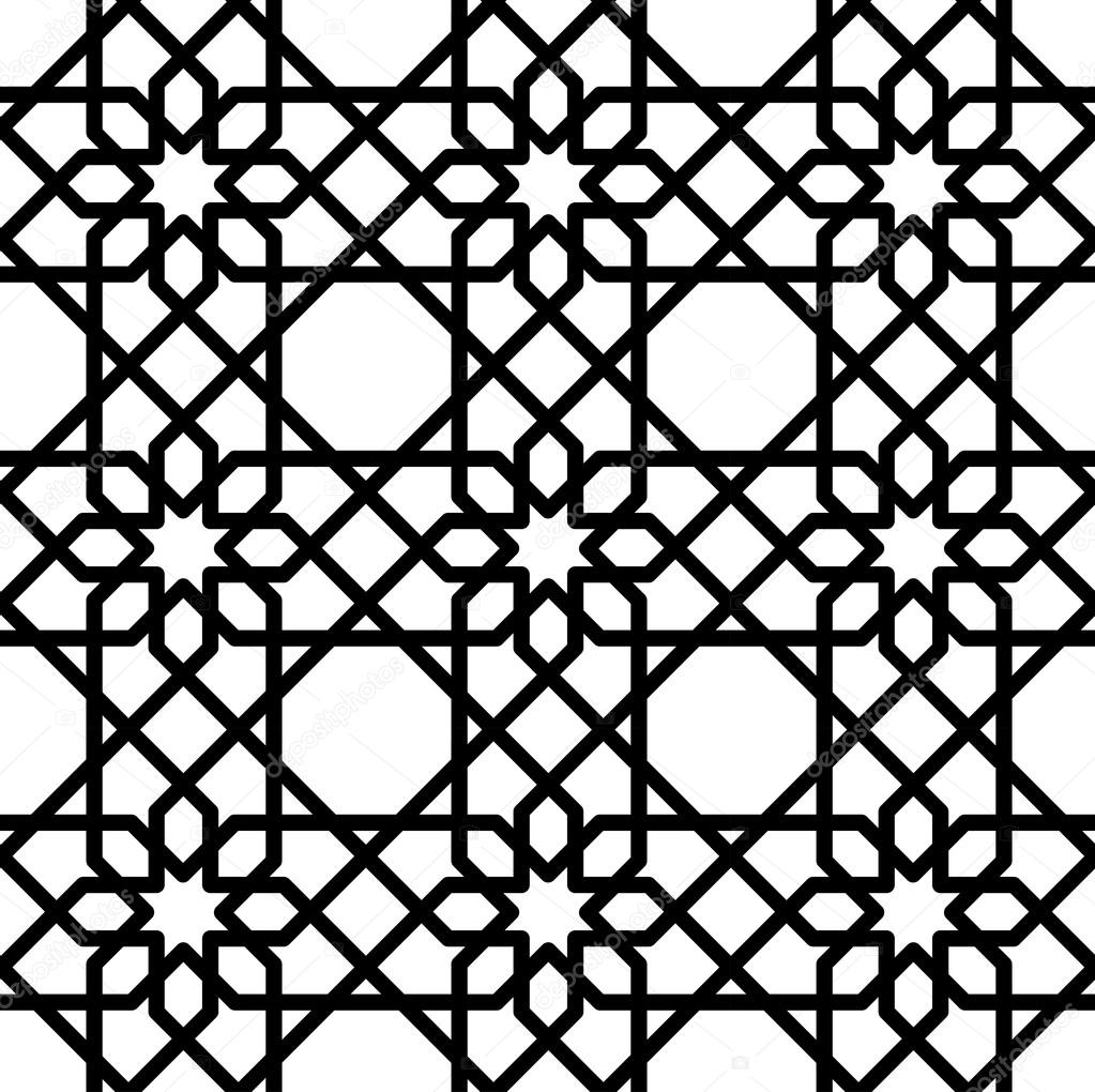 Black and white geometric seamless pattern in arabic stylish, abstract background.