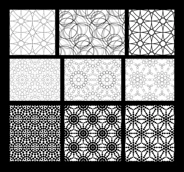 Satz von schwarz-weißen geometrischen nahtlosen Mustern. — Stockvektor