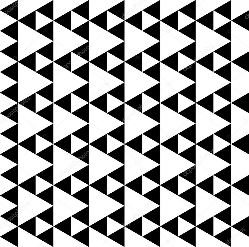 Black and white geometric seamless pattern with triangle, abstract background.