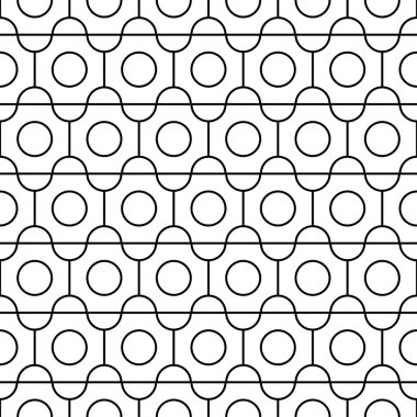 Siyah ve beyaz çizgili ve daire, arka plan ile geometrik seamless modeli.