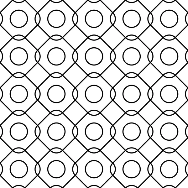 ラインとサークル、抽象的な背景黒と白の幾何学的なシームレス パターン. — ストックベクタ