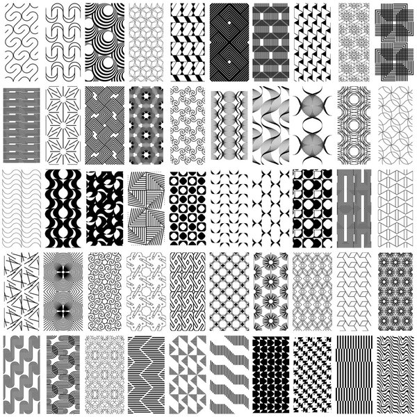 50 black and white geometric seamless pattern set.