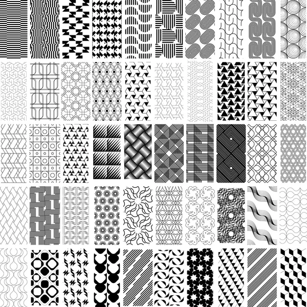 50 の黒と白の幾何学的なシームレス パターン ・ セット. — ストックベクタ