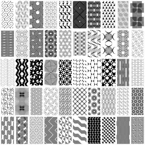 Sada 50 černobílých geometrických bezešvé pattern. — Stockový vektor