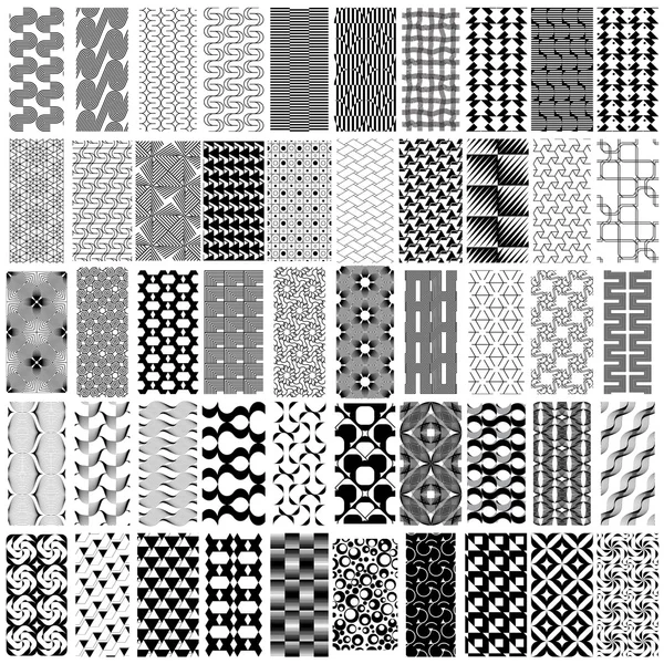 50 흑백 기하학적 원활한 패턴 세트. — 스톡 벡터