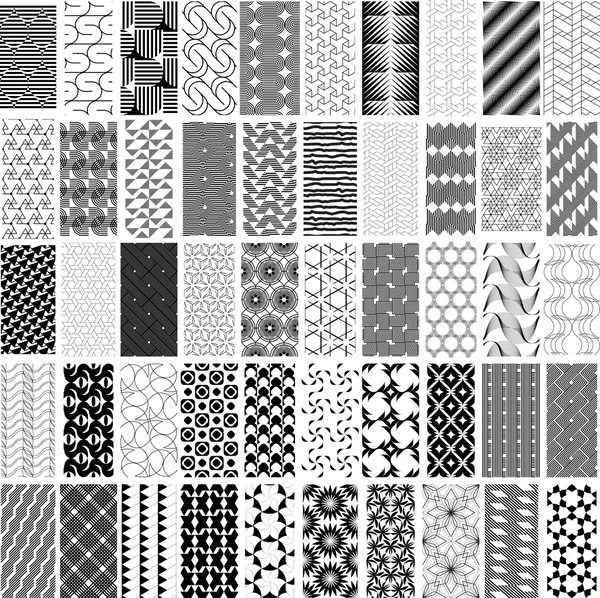 50 siyah-beyaz geometrik seamless modeli küme.