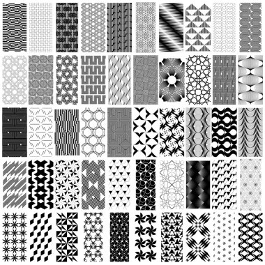 50 siyah-beyaz geometrik seamless modeli küme.
