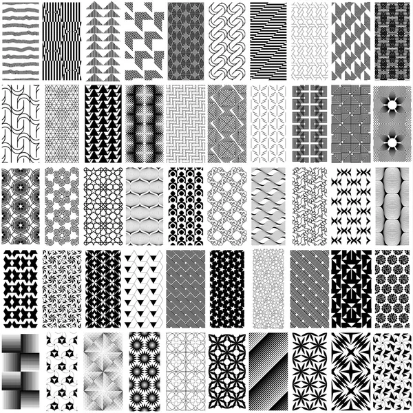 50 siyah-beyaz geometrik seamless modeli küme.