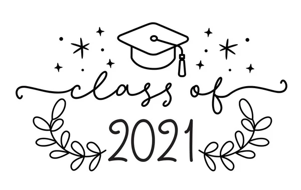 CLASE DE 2021. Logo de graduación. Guión de caligrafía moderna para la escuela secundaria, graduado universitario. — Vector de stock