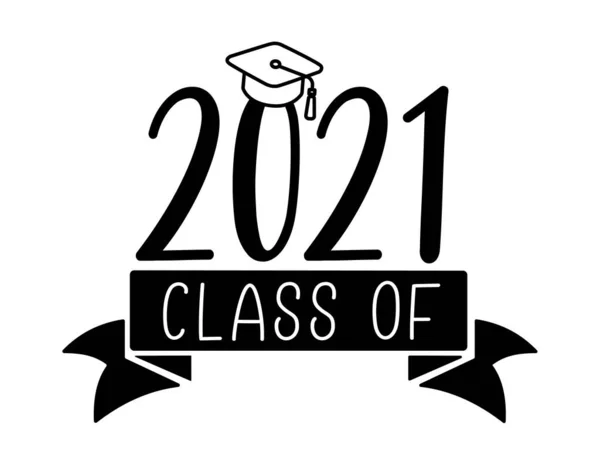 CLASE DE 2021. Logo de graduación con tapa. — Vector de stock
