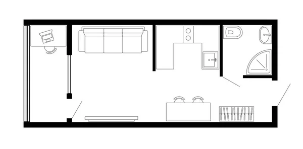 Lägenhet planlösning. Vektor arkitektur mikrostudio plan av bostadsrätt, platt, hus. — Stock vektor