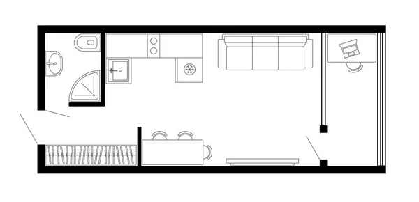 Floor Plan Studio Apartment Oneroom Apartment Stock Illustration 763728574