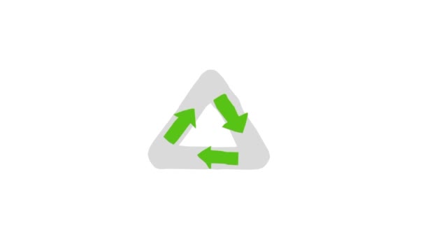 Zelený Trojúhelník Recyklační Symbol Tří Šipek Točících Kolem Ručně Kreslené — Stock video