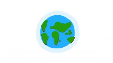 Dünya gezegeni etrafında dönüyor. Beyaz arkaplanda elle çizilmiş canlandırma.