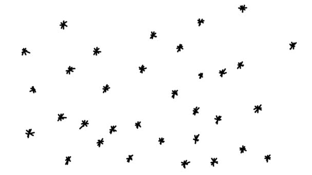 Cartoon Hand Drawn Snowflakes Stars Falling Black Line Pattern White — Stock Video