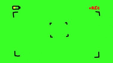 Dijital kameranın yeşil ekranda bir video görüntüsü. Bir görüntüyü kaydeden rec simgesiyle görüntüleyici arayüzü çerçevesinin elle çizilmiş animasyonu.