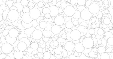 Bir sürü daire, kabarcıklar, akan köpük, soyut desen tasarımı. Siyah çizgili beyaz daireler, modern 4k animasyon..