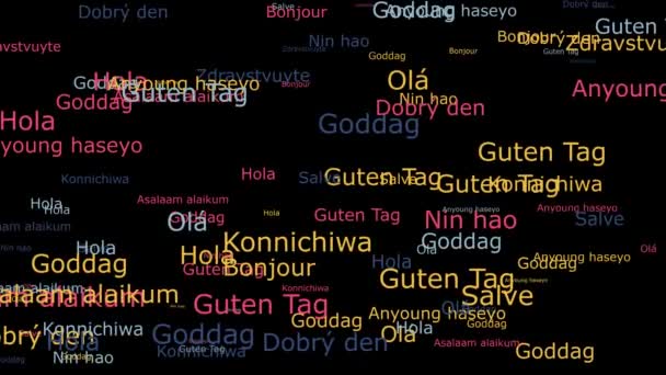 Hello Different Languages Приветствия Английском Чешском Французском Испанском Других Языках — стоковое видео