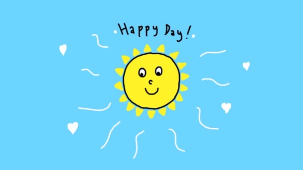 Feliz Día Hermoso Sol Dibujos Animados Brillante Sonriente Animación Infantil — Vídeo de stock