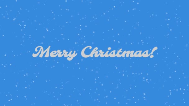 メリークリスマス 雪の背景に文字の碑文 青い背景に降る雪 — ストック動画