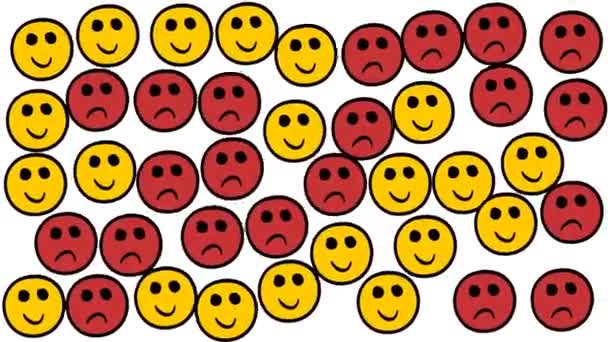 Viele Lächelnde Gesichter Prallen Aufeinander Glückliche Gelbe Gesichter Und Traurige — Stockvideo