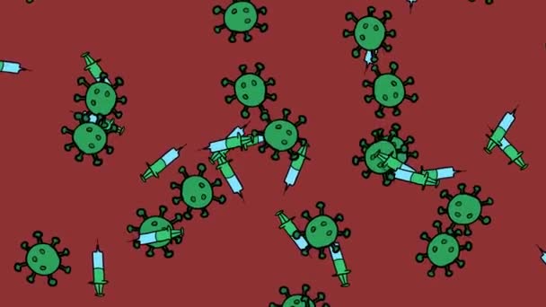 Birçok Koronavirüs Hücresi Aşı Enjeksiyonu Kırmızı Zemin Üzerinde Hareket Eden — Stok video
