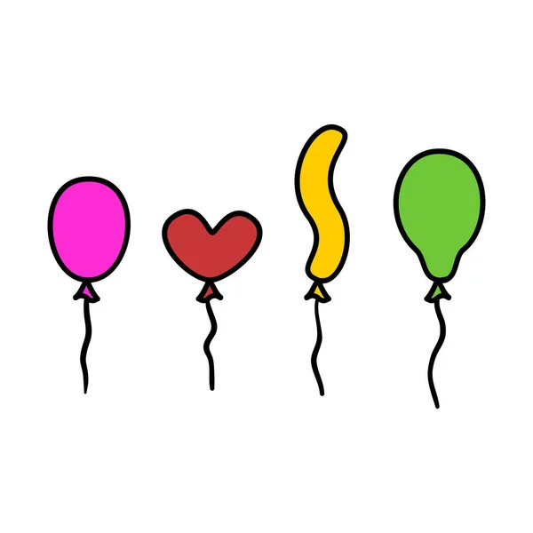 Sada Čtyř Barevných Heliových Balónů Různými Tvary Barvami Kolekce Ručně — Stockový vektor