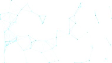 Beyaz zemin üzerinde rastgele hareket eden üç boyutlu açık mavi noktalar. 4K içinde modern teknoloji ekran koruyucu animasyonu.