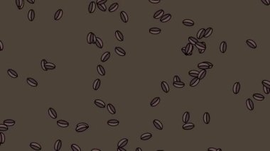 Kahverengi arka planda kahve çekirdekleri düşüyor, el çizimi karikatür ekran koruyucu animasyonu 4K.
