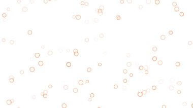 Turuncu baloncuklar, halkalar uçuşuyor ve beyaz arka planda hareket ediyor. Beyaz arkaplan üzerinde 4K ekran koruyucu olarak modern basit canlandırılmış hareket ögeleri.