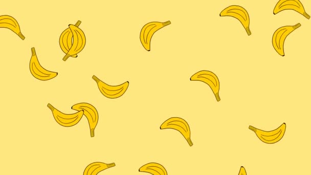 卡通香蕉落在黄色的背景上 4K带有手绘元素的动画 — 图库视频影像