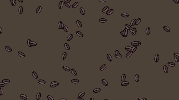 Coffee Beans Falling Brown Background Hand Drawn Cartoon Screensaver Animation — Stock Video