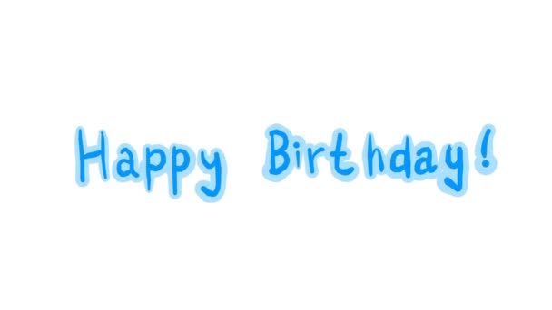 Синий Текст Поздравления Днем Рождения Белом Фоне Простой Ручной Рисунок — стоковое видео