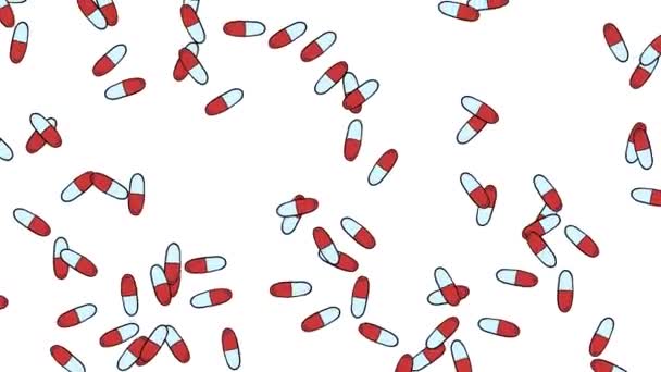 Pil Dengan Obat Jatuh Atas Latar Belakang Putih Gambar Tangan — Stok Video