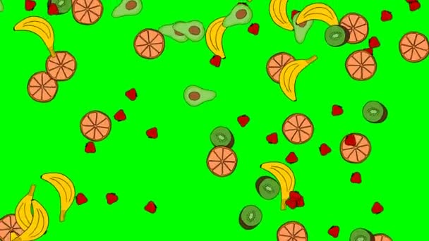 Fruits Tropicaux Dessinés Main Tombant Sur Fond Vert Graphiques Mouvement — Video