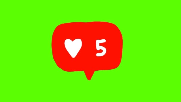 緑の背景に赤いスピーチの泡で心のカウンター ソーシャルネットワークの概念 枠手描きアニメーション — ストック動画