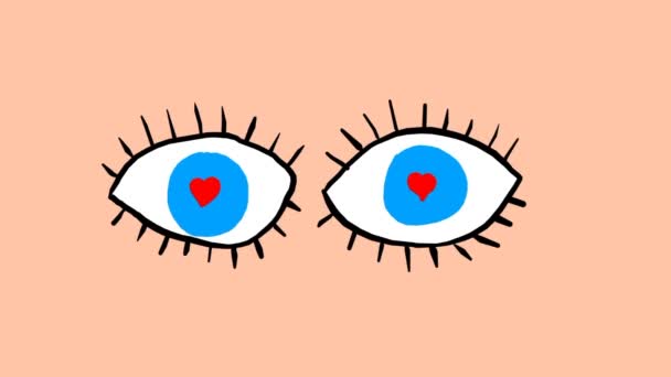 Ογκλ Μάτια Ερωτευμένα Μπλε Μάτια Κινουμένων Σχεδίων Καρδιές Μέσα Πλαίσιο — Αρχείο Βίντεο