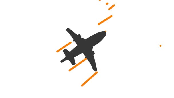 飛行機のシルエットが速く 手描きの漫画のフレームが白い背景にアニメーション — ストック動画