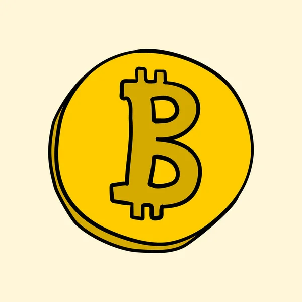 Bitcoin Ilustración Vectorial Dibujada Mano Estilo Cómico Símbolo Elemento Criptomoneda — Archivo Imágenes Vectoriales