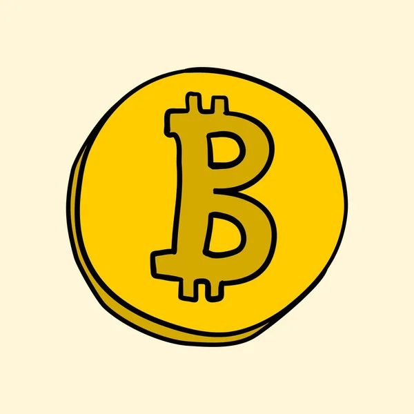 Bitcoin parası. Çizgi roman tarzında el çizimi vektör çizimi. Kripto para birimi ögesi sembolü.