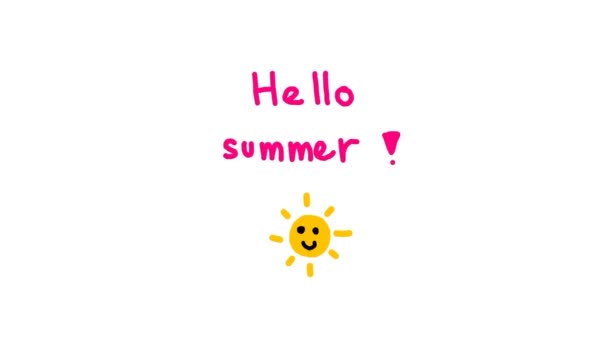 Ahoj Léto Snímek Snímku Ručně Kreslená Animace Text Sluncem — Stock video