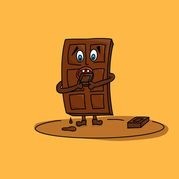 Csokoládé Bár Éhes Kannibál Karakter Vicces Képregény Kabala Pólótervezéshez Csokoládé — Stock Vector