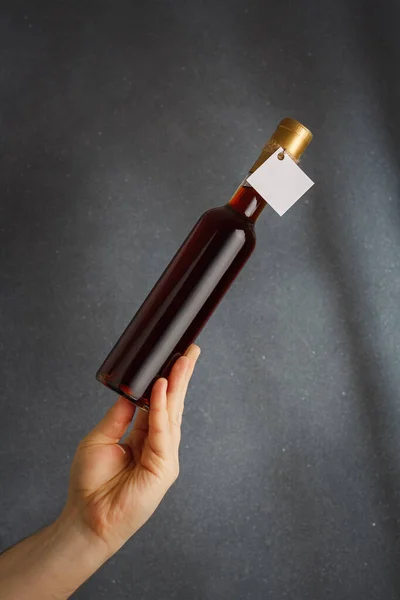 Bouteille Vin Rouge Alcool Fruits Naturel Avec Étiquette Vide Sur — Photo