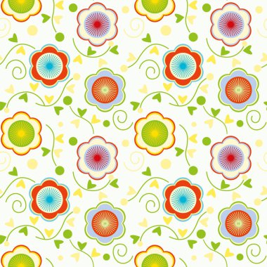 Kusursuz desen, biçimlendirilmiş çiçekler ve açık arkaplanda yapraklar