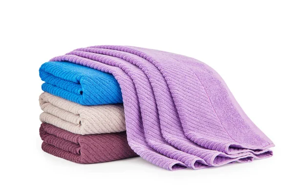 Asciugamani Bagno Cotone Terry Multicolore Isolare Uno Sfondo Bianco — Foto Stock