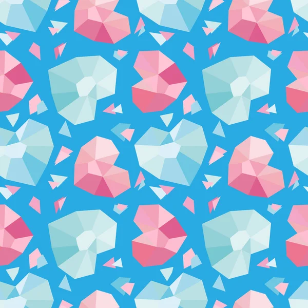 ピンクとブルーのカットハートのシームレスなパターン — ストックベクタ